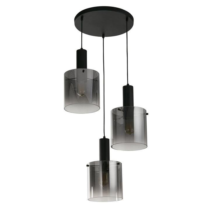 Searchlight 88910-3BK Sweden 3 Light Multi Drop Pendant Black Metal Smoked Glass