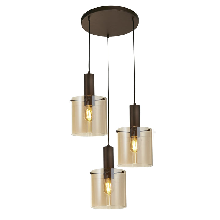 Searchlight 88910-3MO Sweden 3 Light Multi Drop Pendant Mocha Metal Amber Glass