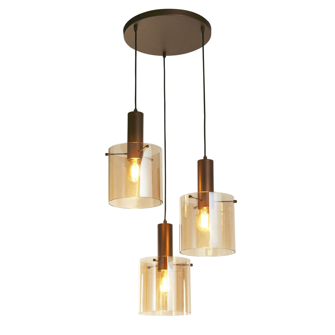 Searchlight 88910-3MO Sweden 3 Light Multi Drop Pendant Mocha Metal Amber Glass