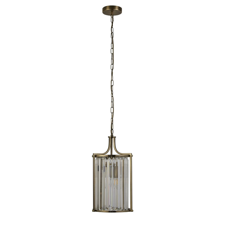 Searchlight 8092-2AB Victoria 2 Light Pendant Antique Brass Metal Clear Crystal