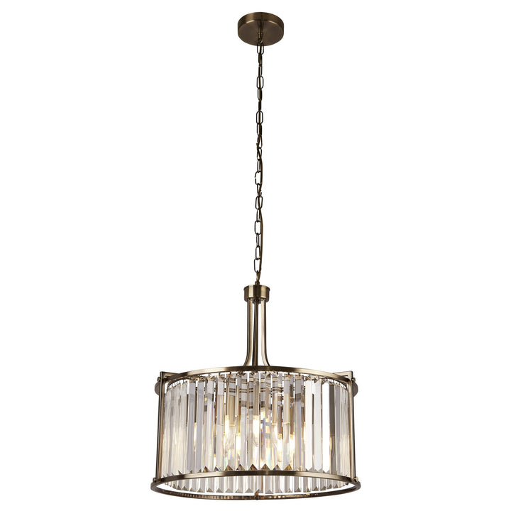 Searchlight 8295-5AB Victoria 5 Light Pendant Antique Brass Metal Clear Crystal