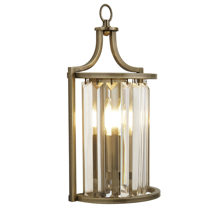 Searchlight 8571AB Victoria Wall Light Antique Brass Metal Clear Crystal