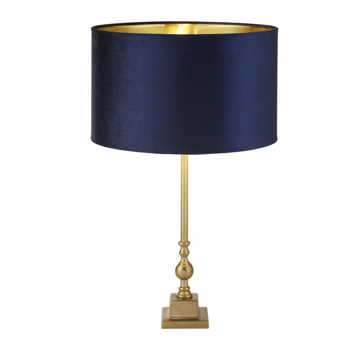 Searchlight 81214AZ Whitby Table Lamp Antique Brass Metal Navy Velvet Shade