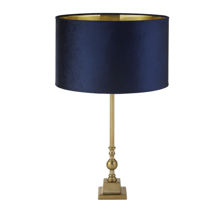 Searchlight 81214AZ Whitby Table Lamp Antique Brass Metal Navy Velvet Shade