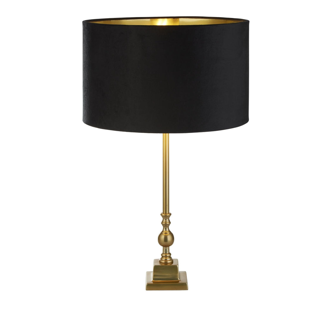 Searchlight 81214BK Whitby Table Lamp Antique Brass Metal Black Velvet Shade