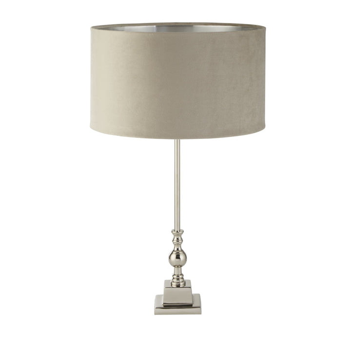 Searchlight 81214TA Whitby Table Lamp Chrome Metal Taupe Velvet Shade