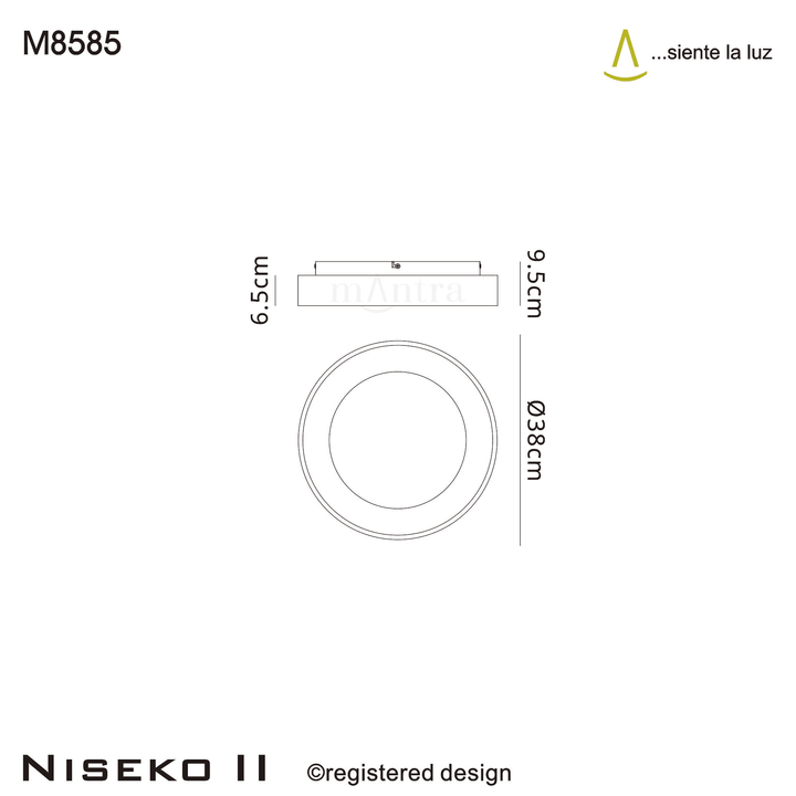 Mantra M8585 Niseko II Ring LED Flush Ceiling Light 38cm Remote Control Gold