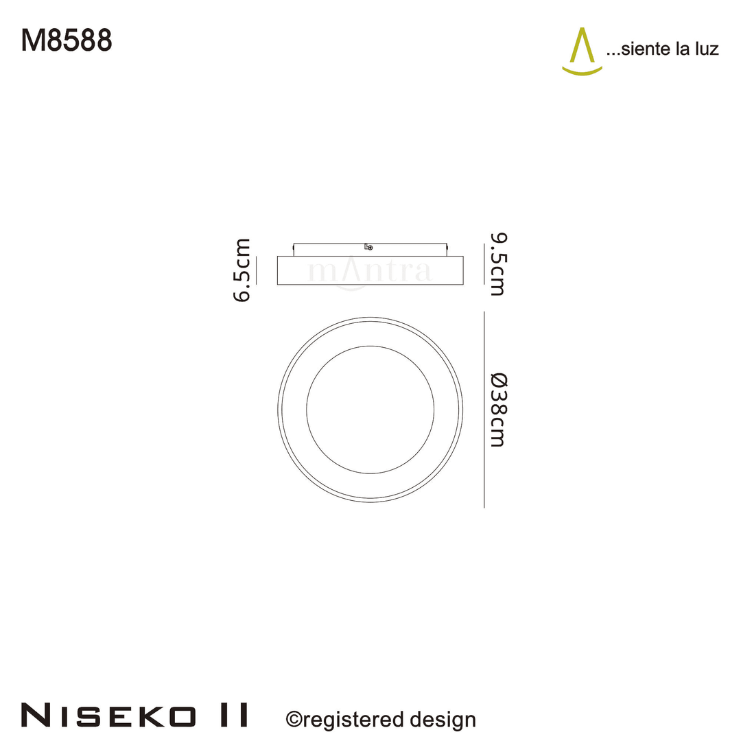Mantra M8588 Niseko II Ring LED Flush Ceiling Light 38cm Remote Control Wood