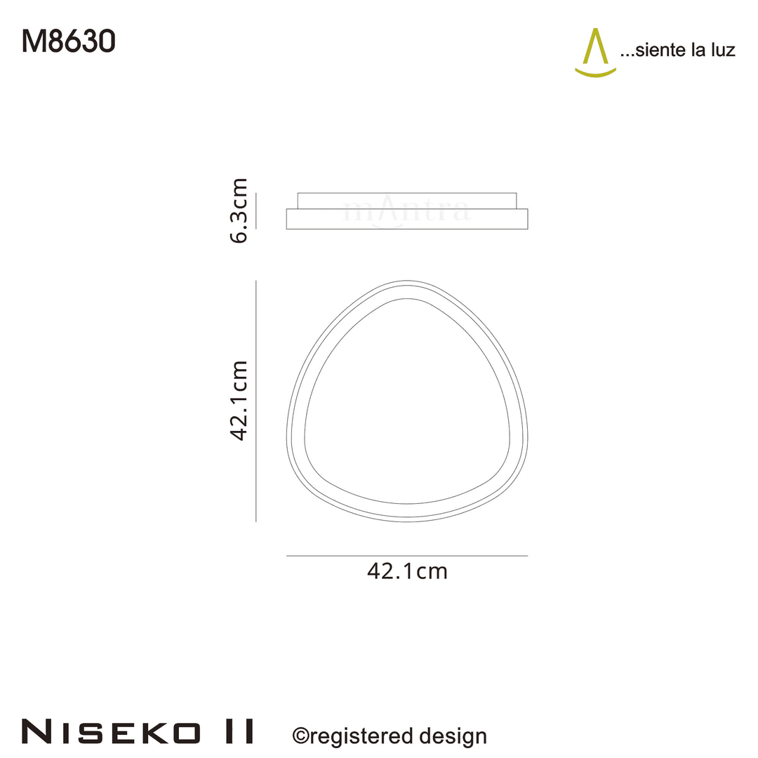 Mantra M8630 Niseko II Triangular LED Flush Ceiling Light 42cm Remote Control Black