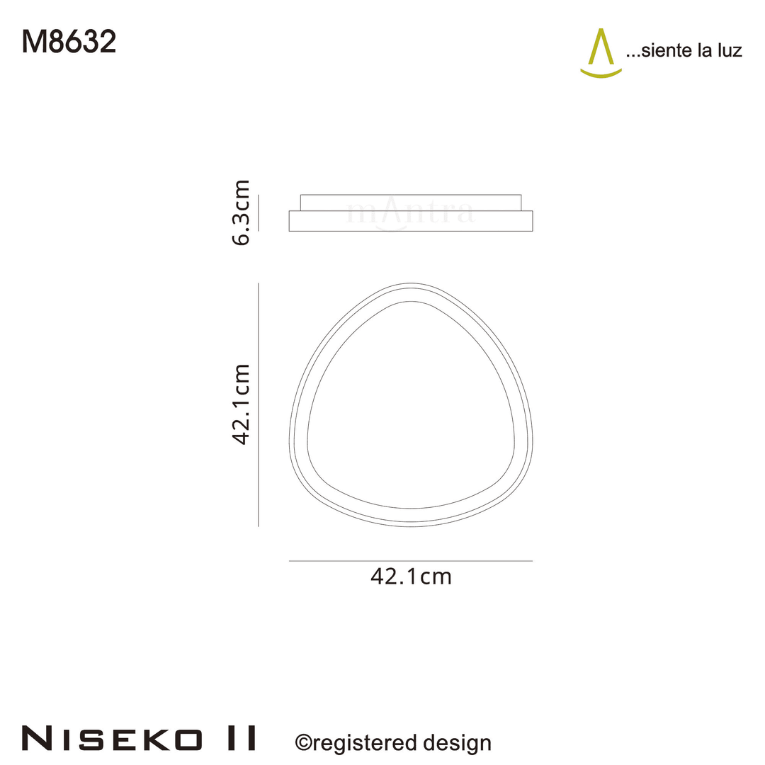 Mantra M8632 Niseko II Triangular LED Flush Ceiling Light 42cm Remote Control Wood