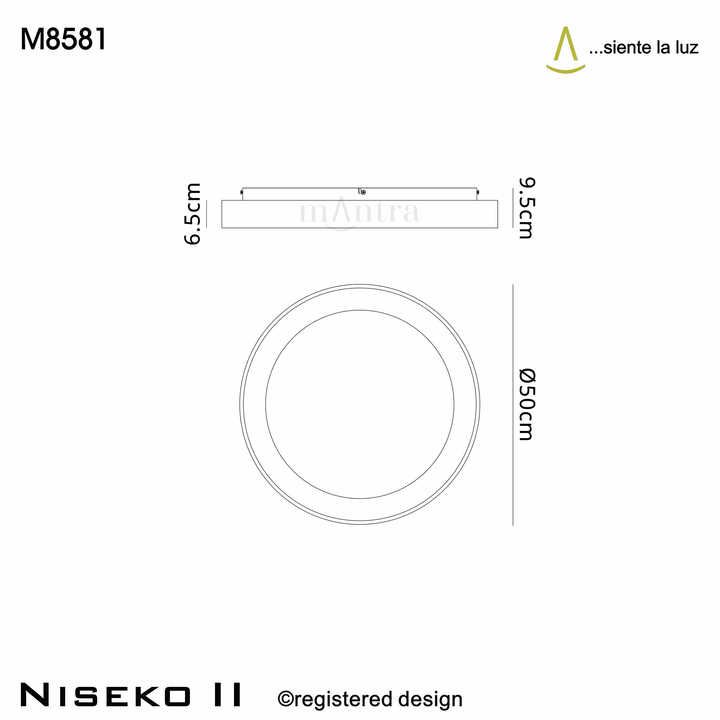 Mantra M8581 Niseko II Ring LED Flush Ceiling Light 50cm Remote Control Black