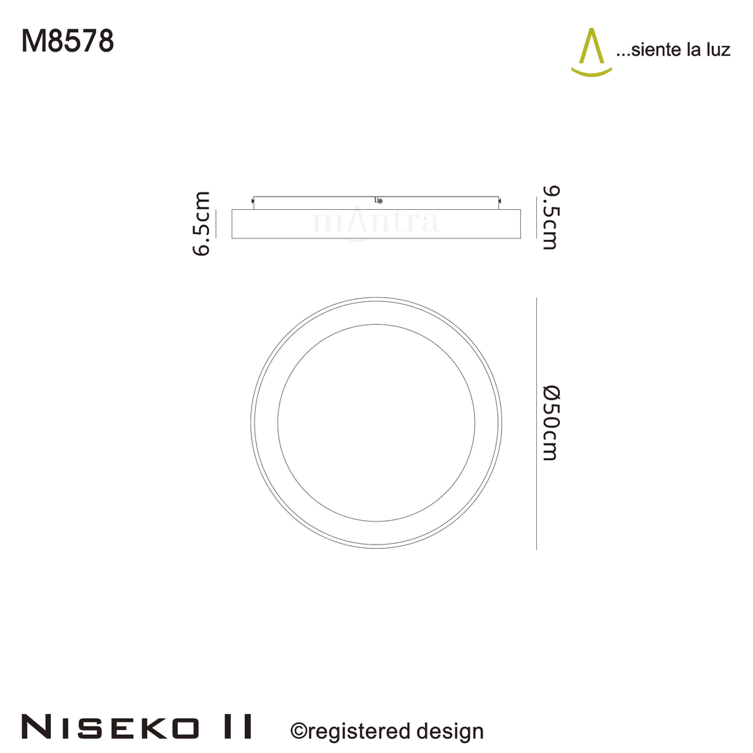Mantra M8578 Niseko II Ring LED Flush Ceiling Light 50cm Remote Control White