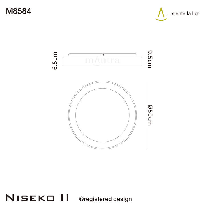 Mantra M8584 Niseko II Ring LED Flush Ceiling Light 50cm Remote Control Gold