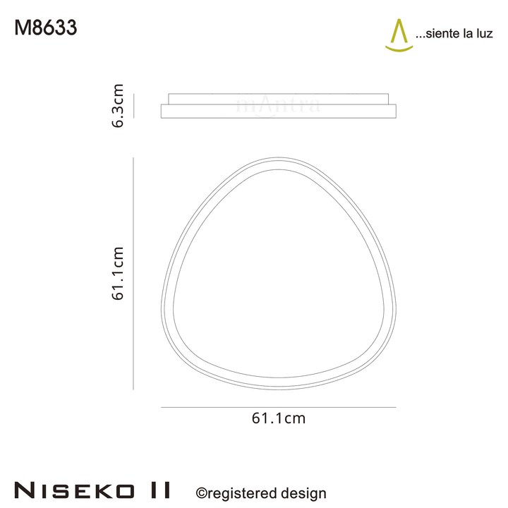 Mantra M8633 Niseko II Triangular LED Flush Ceiling Light 61cm Remote Control White
