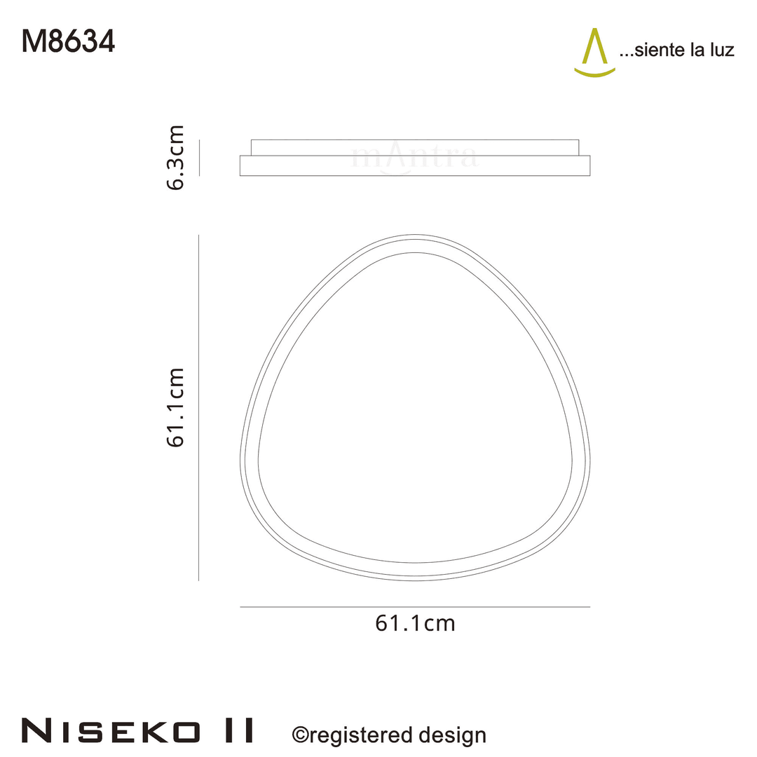 Mantra M8634 Niseko II Triangular LED Flush Ceiling Light 61cm Remote Control Black