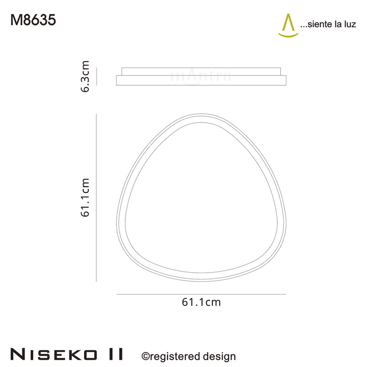 Mantra M8635 Niseko II Triangular LED Flush Ceiling Light 61cm Remote Control Gold