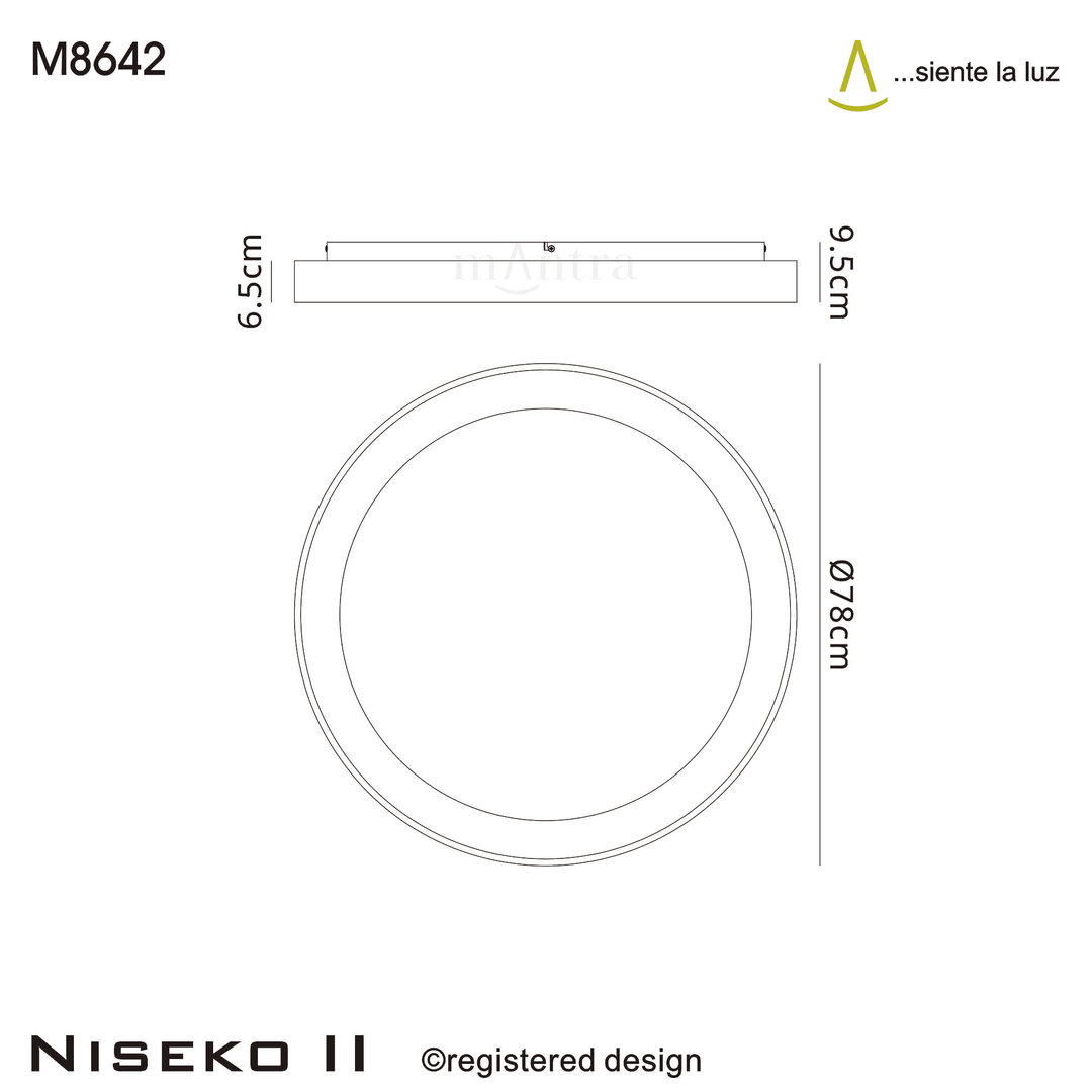 Mantra M8642 Niseko II Ring LED Flush Ceiling Light 78cm Remote Control Gold