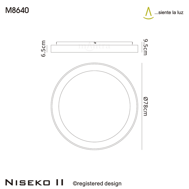 Mantra M8640 Niseko II Ring LED Flush Ceiling Light 78cm Remote Control Black