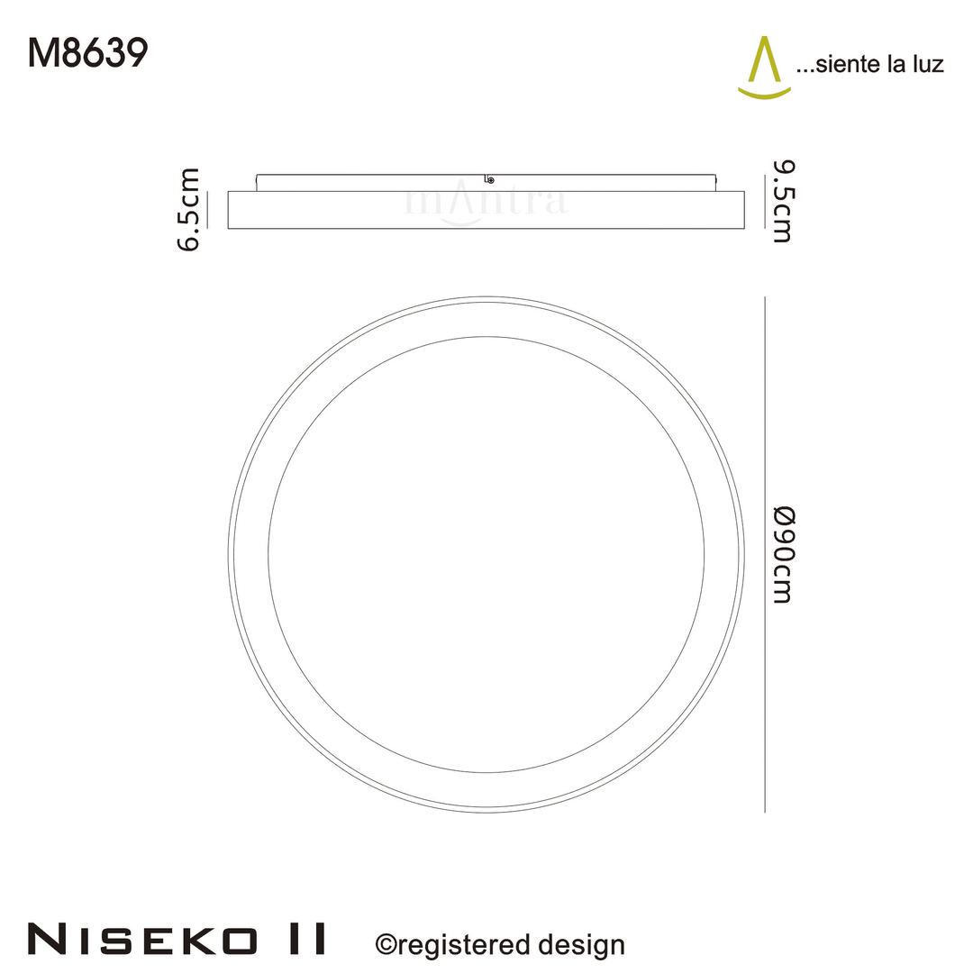Mantra M8639 Niseko II Ring LED Flush Ceiling Light 90cm Remote Control Black