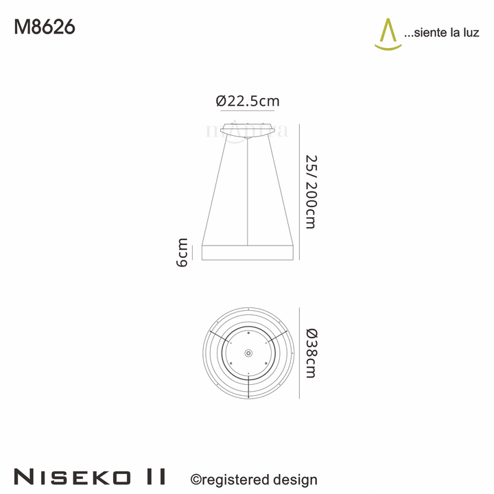Mantra M8626 Niseko II Ring LED Pendant 38cm Remote Control Black