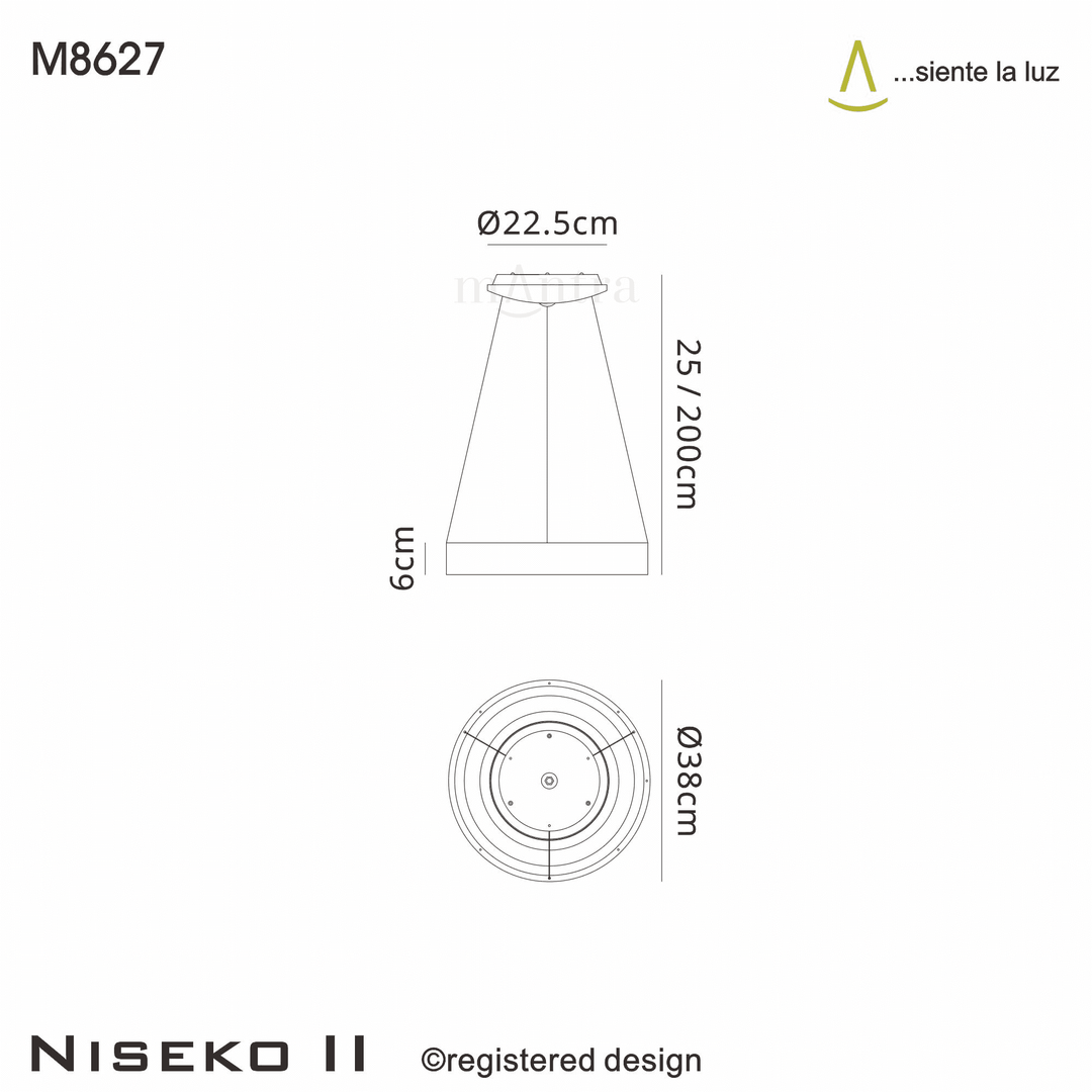 Mantra M8627 Niseko II Ring LED Pendant 38cm Remote Control Gold