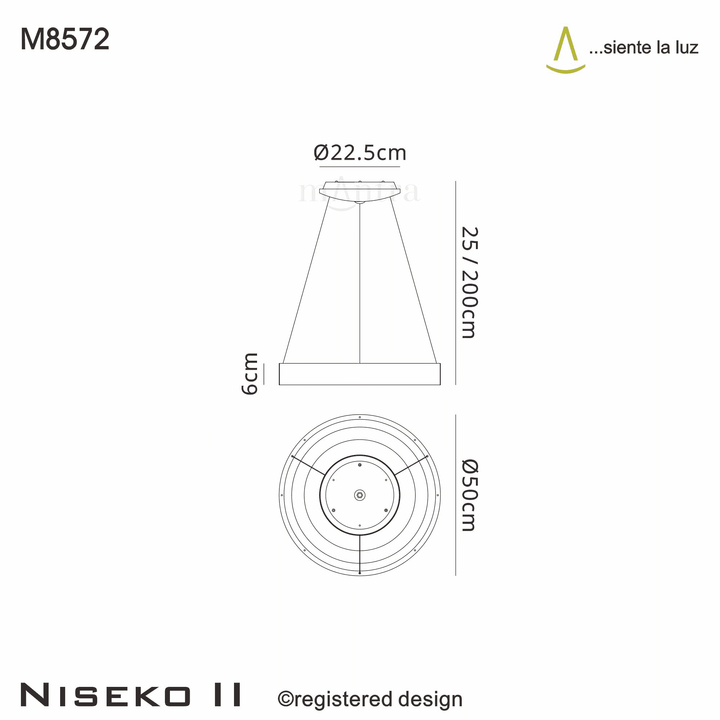 Mantra M8572 Niseko II Ring LED Pendant 50cm Remote Control Black