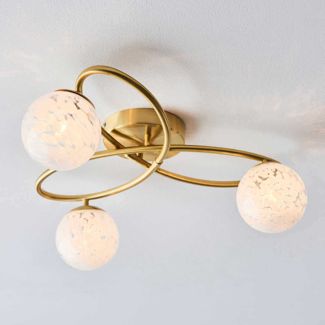 Endon 97231 Maye 3 Light Semi Flush Satin Brass Plate And White Confetti Glass