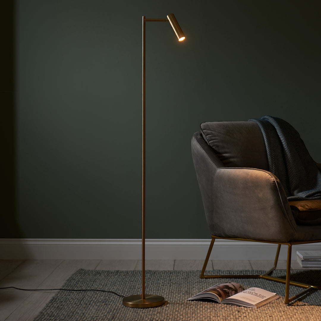 Endon 99774 Dedicated Reader 1 Light LED Floor Lamp Warm Brass Plate