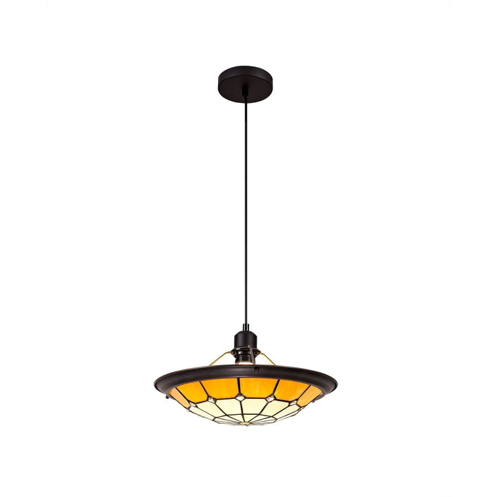 Nelson Lighting NLK00069 Archie 1 Light Pendant With 35cm Tiffany Shade Chrome/Beige/Brass Trim/Black