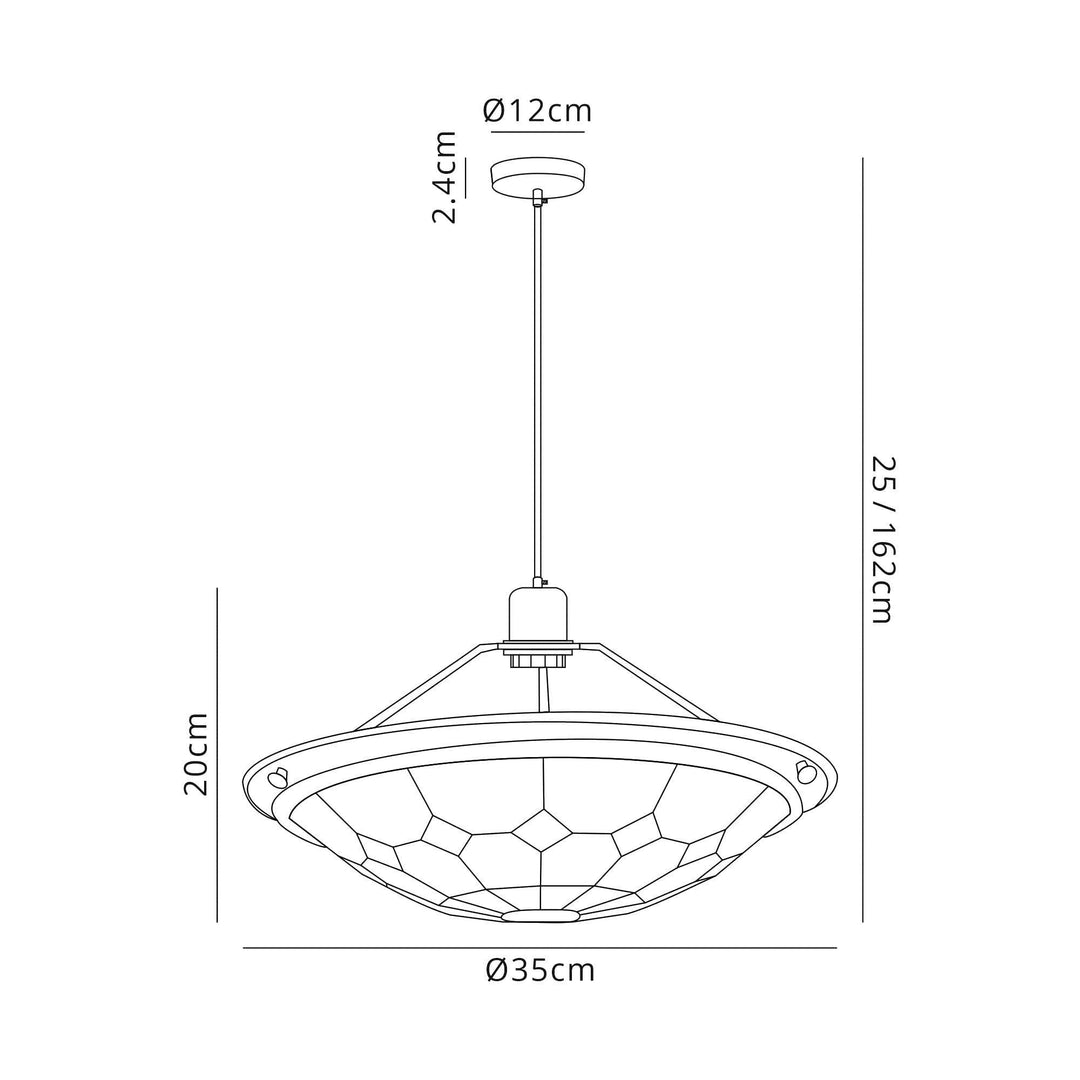 Nelson Lighting NLK00069 Archie 1 Light Pendant With 35cm Tiffany Shade Chrome/Beige/Brass Trim/Black