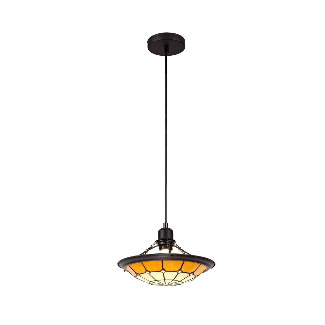 Nelson Lighting NLK00069 Archie 1 Light Pendant With 35cm Tiffany Shade Chrome/Beige/Brass Trim/Black