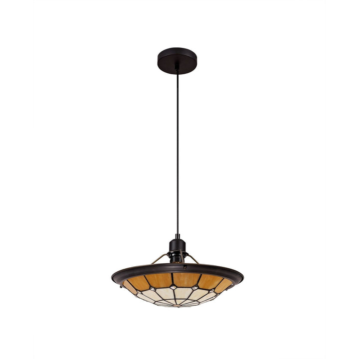 Nelson Lighting NLK00069 Archie 1 Light Pendant With 35cm Tiffany Shade Chrome/Beige/Brass Trim/Black