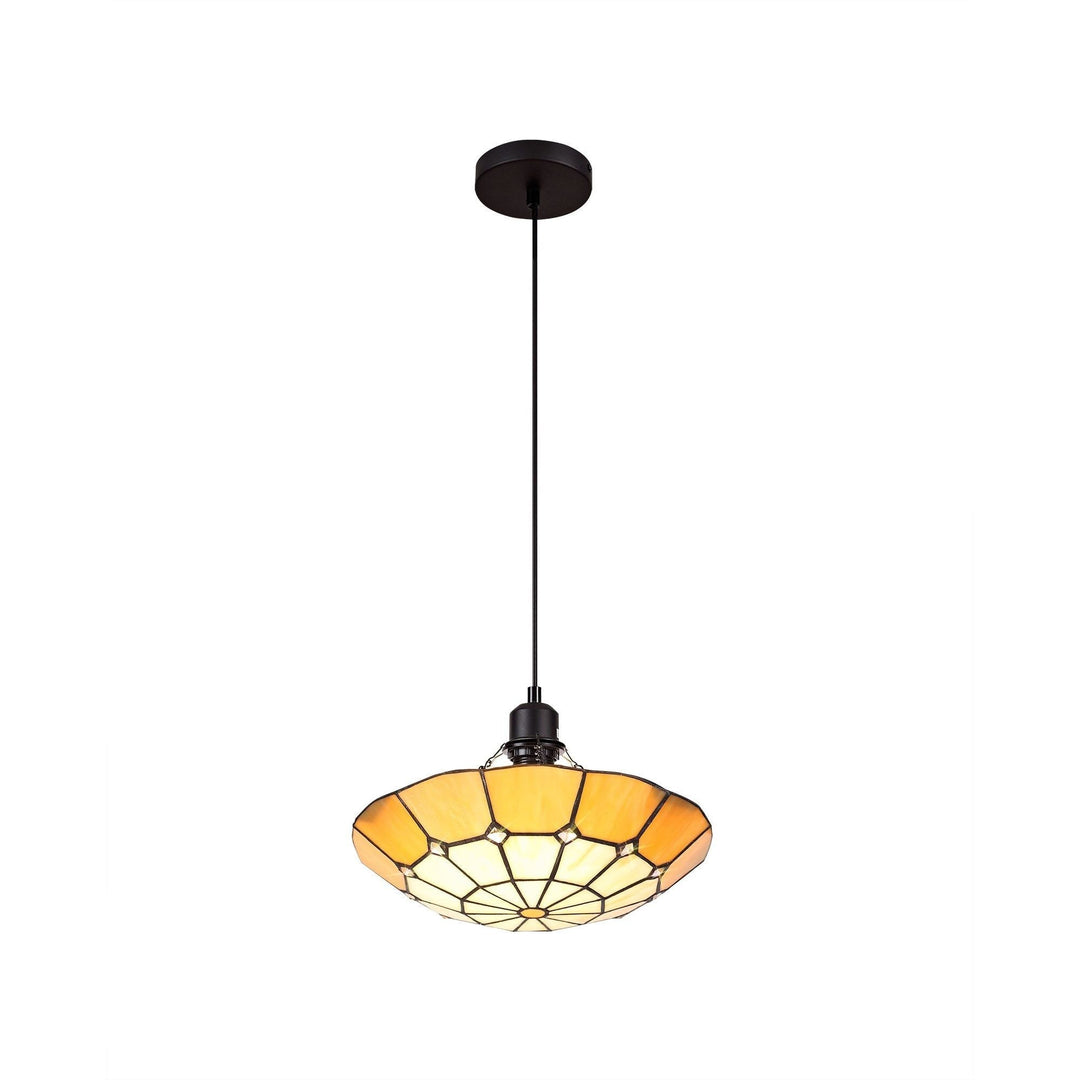 Nelson Lighting NLK00069 Archie 1 Light Pendant With 35cm Tiffany Shade Chrome/Beige/Brass Trim/Black