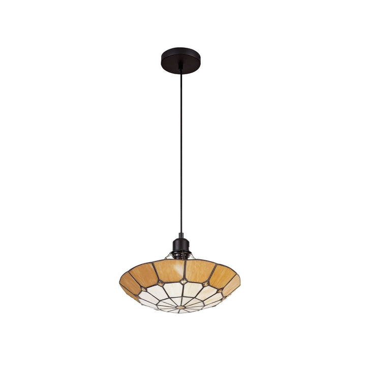 Nelson Lighting NLK00069 Archie 1 Light Pendant With 35cm Tiffany Shade Chrome/Beige/Brass Trim/Black