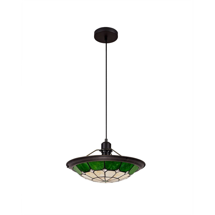 Nelson Lighting NLK00079 Archie 1 Light Pendant With 35cm Tiffany Shade Chrome/Green/Brass Trim/Black