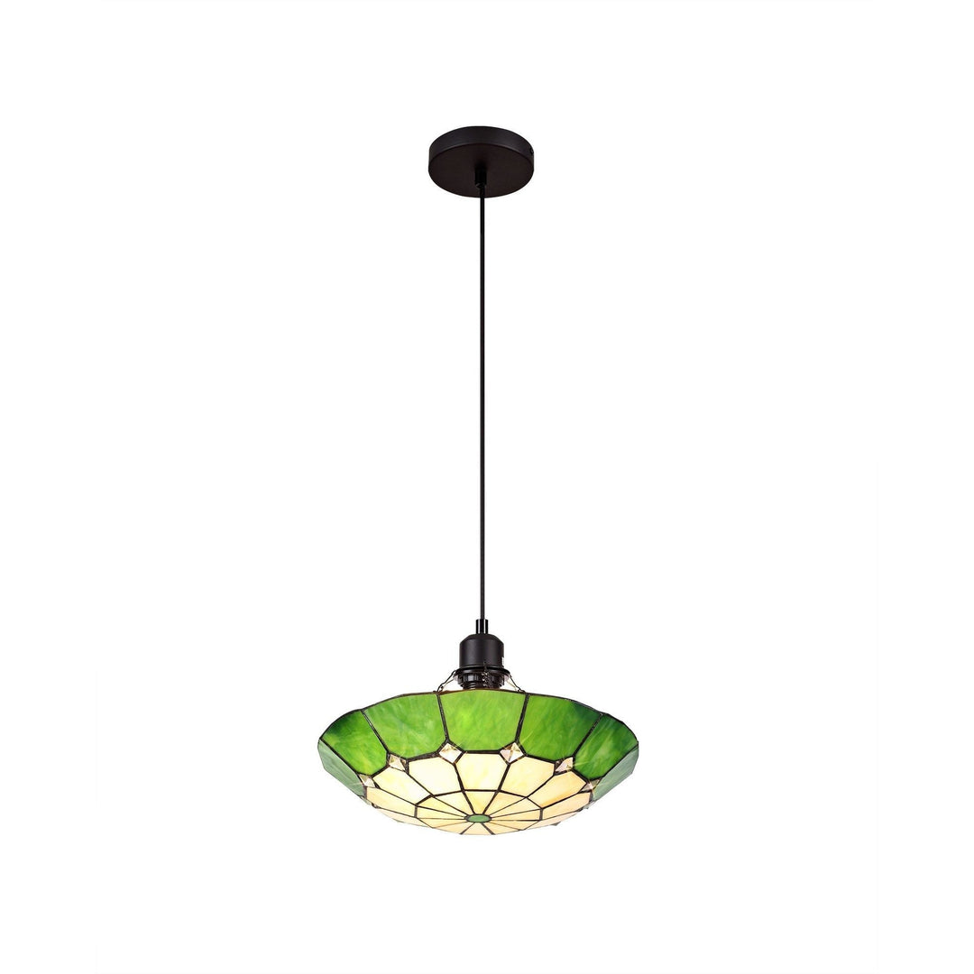 Nelson Lighting NLK00079 Archie 1 Light Pendant With 35cm Tiffany Shade Chrome/Green/Brass Trim/Black