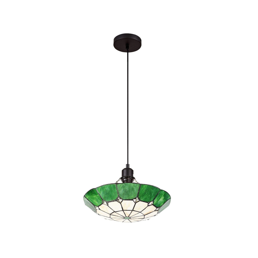 Nelson Lighting NLK00079 Archie 1 Light Pendant With 35cm Tiffany Shade Chrome/Green/Brass Trim/Black