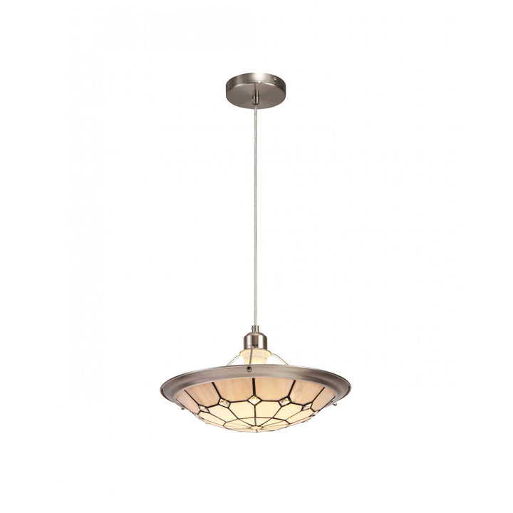 Nelson Lighting NLK00099 Archie 1 Light Pendant With 35cm Tiffany Shade Chrome/Grey/Satin Nickel Brass Trim