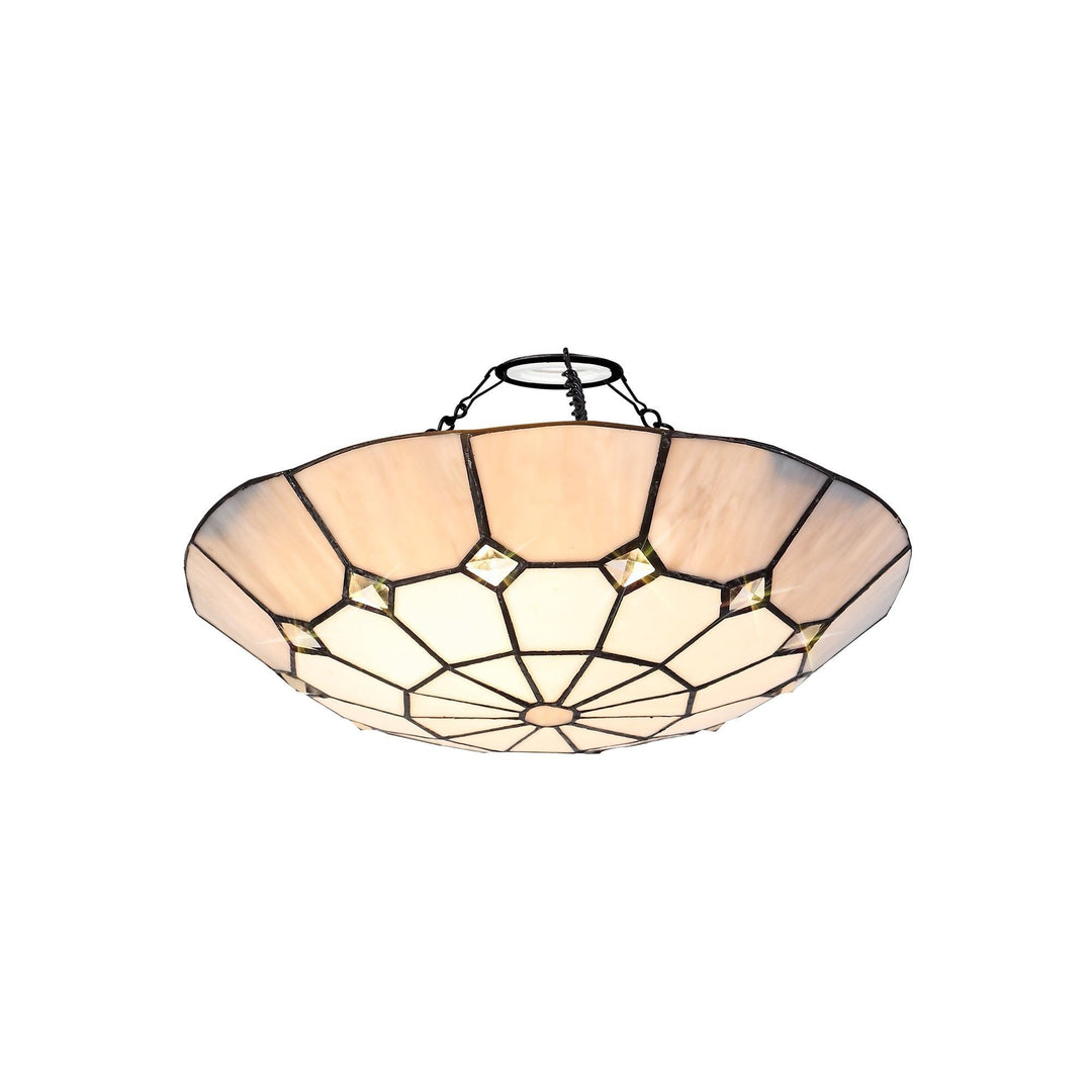 Nelson Lighting NLK00099 Archie 1 Light Pendant With 35cm Tiffany Shade Chrome/Grey/Satin Nickel Brass Trim