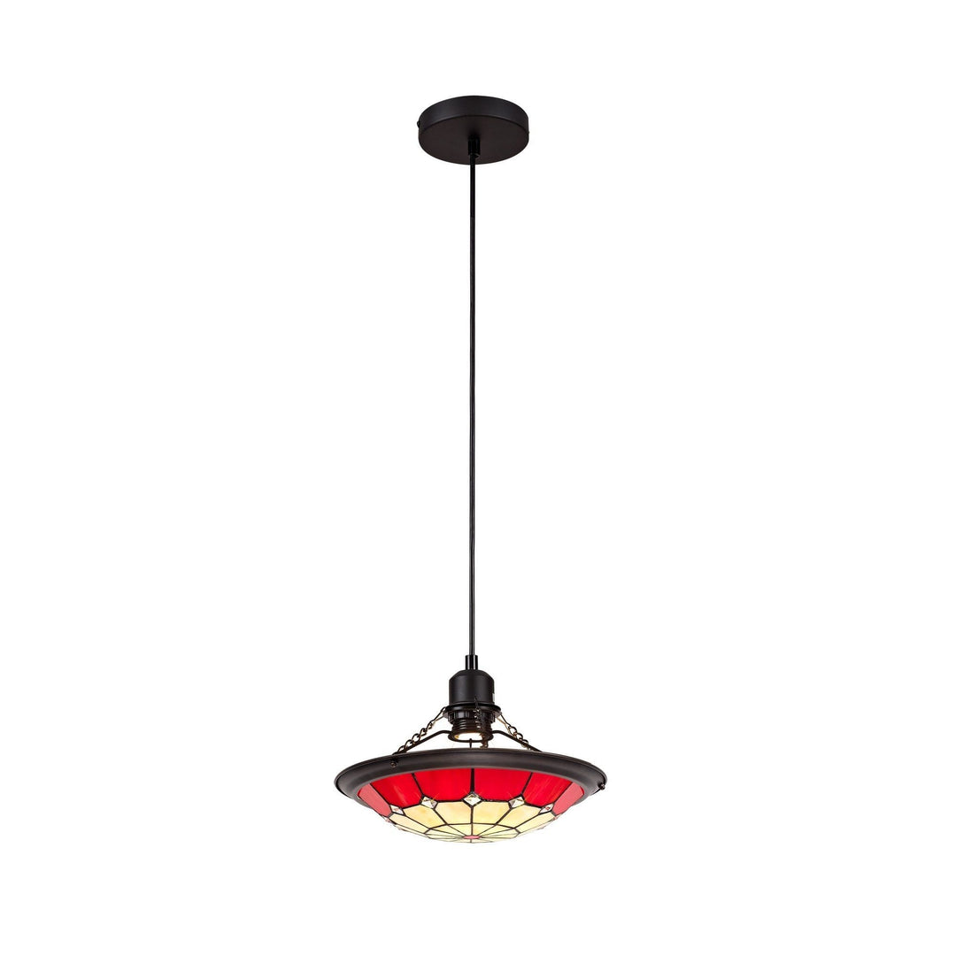 Nelson Lighting NLK00059 Archie 1 Light Pendant With 35cm Tiffany Shade Chrome/Red/Brass Trim/Black