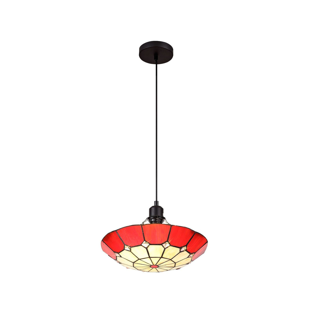 Nelson Lighting NLK00059 Archie 1 Light Pendant With 35cm Tiffany Shade Chrome/Red/Brass Trim/Black