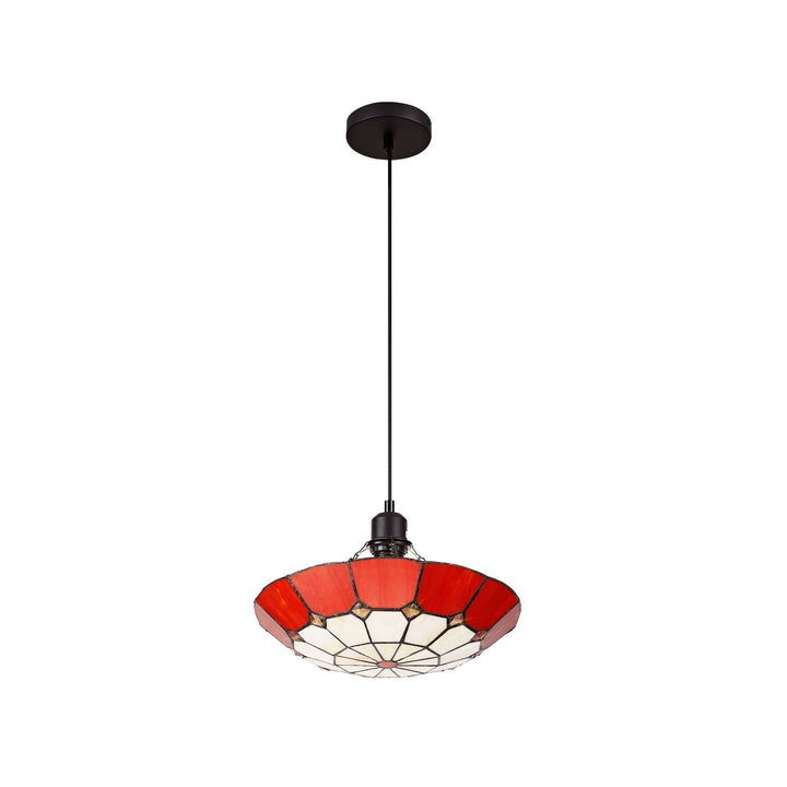 Nelson Lighting NLK00059 Archie 1 Light Pendant With 35cm Tiffany Shade Chrome/Red/Brass Trim/Black