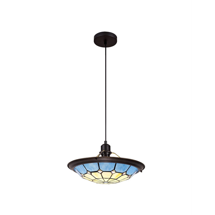 Nelson Lighting NLK00089 Archie 1 Light Pendant With 35cm Tiffany Shade Chrome/Rich Blue/Brass Trim/Black