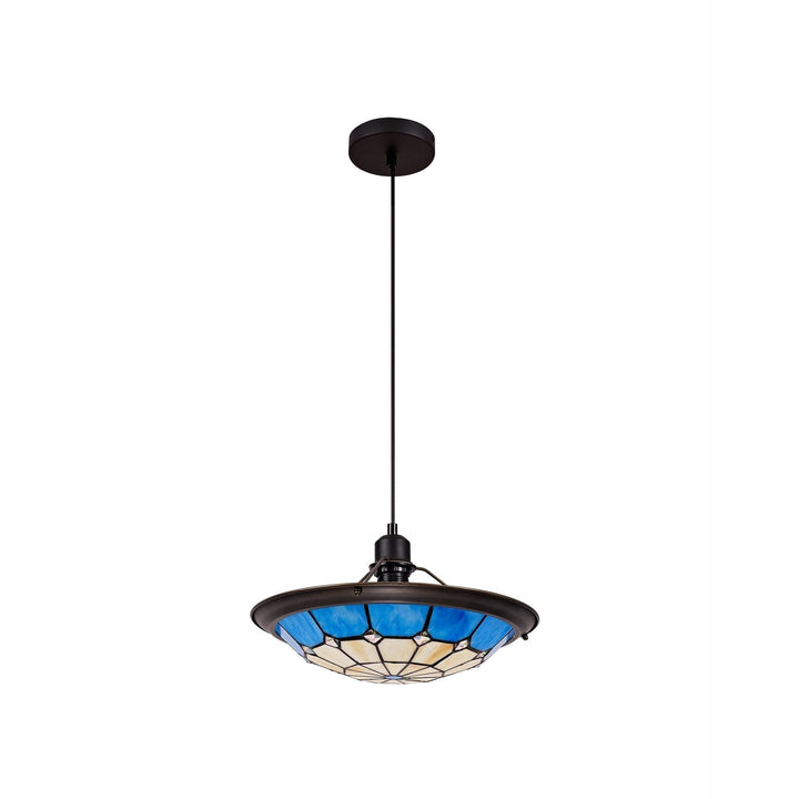 Nelson Lighting NLK00089 Archie 1 Light Pendant With 35cm Tiffany Shade Chrome/Rich Blue/Brass Trim/Black