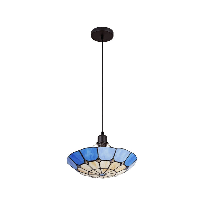 Nelson Lighting NLK00089 Archie 1 Light Pendant With 35cm Tiffany Shade Chrome/Rich Blue/Brass Trim/Black