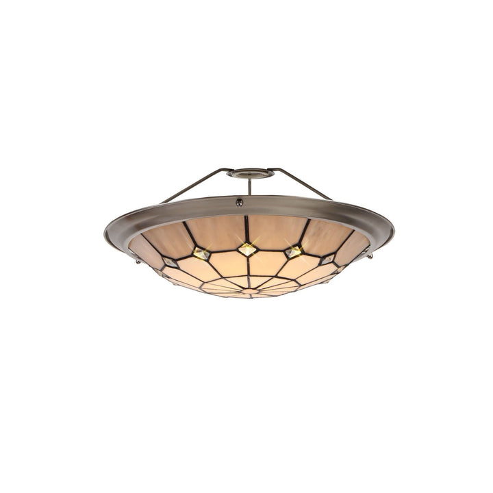 Nelson Lighting NL72399 Archie Tiffany Non-electric Up Lighter Shade Cream/Grey/Satin Nickel Brass Trim