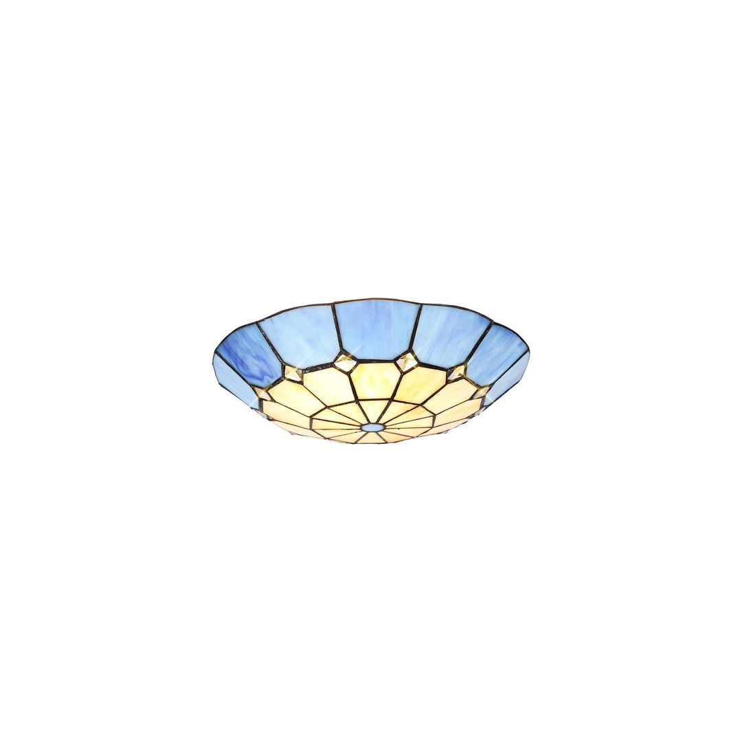 Nelson Lighting NL72389 Archie Tiffany Non-electric Up Lighter Shade Cream/Rich Blue/Brass Trim