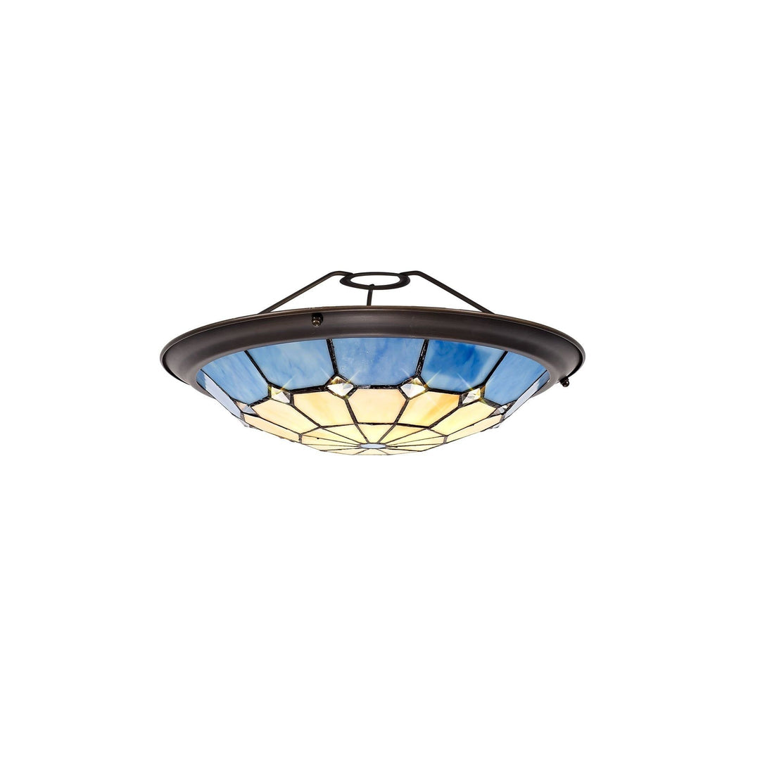 Nelson Lighting NL72389 Archie Tiffany Non-electric Up Lighter Shade Cream/Rich Blue/Brass Trim