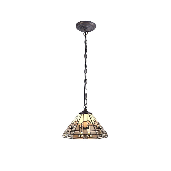 Nelson Lighting NLK00149 Azure 1 Light Down Lighter Pendant With 30cm Tiffany Shade White/Grey/Black/Brass