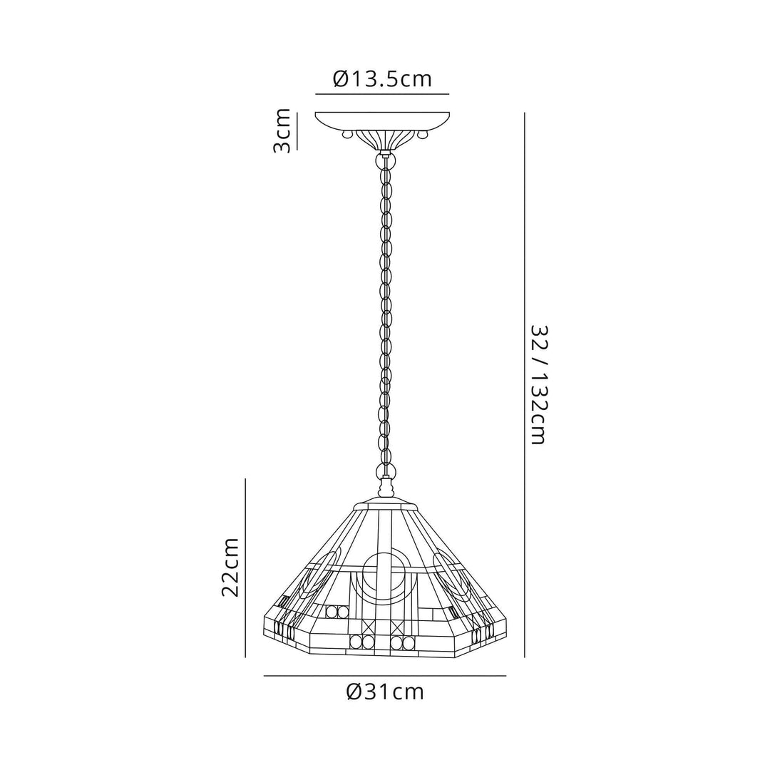 Nelson Lighting NLK00149 Azure 1 Light Down Lighter Pendant With 30cm Tiffany Shade White/Grey/Black/Brass